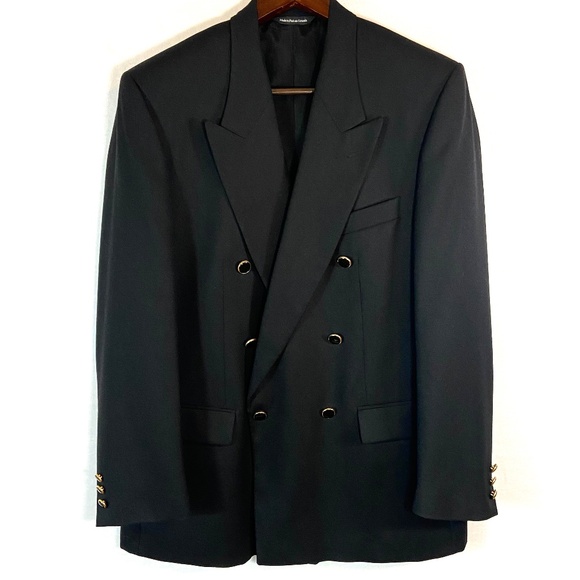 Savile Row Double Breasted Wool Blazer Black Gold Buttons Classic 40R-42R - Picture 1 of 12